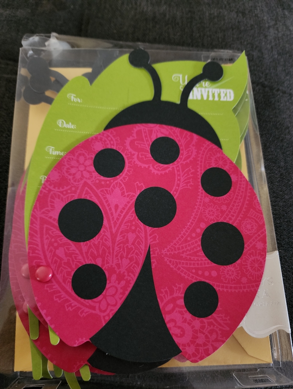 Ladybug Invitation Cards - Bright Pink & Black